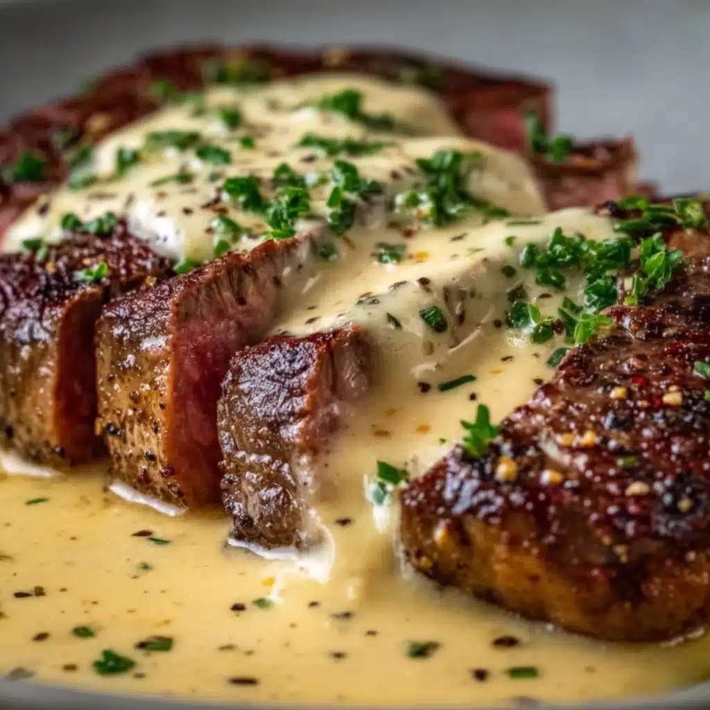 Juicy Steak with Creamy Garlic Sauce Recipe - Recipe Image