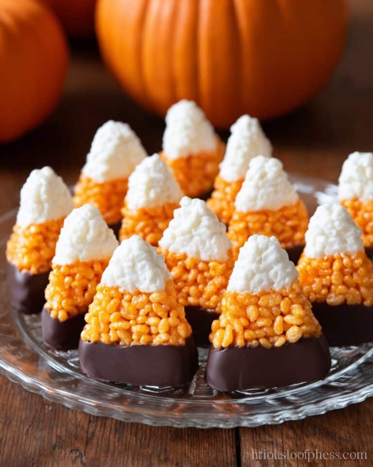 Chocolate Dipped Candy Corn Rice Crispy Treats Recipe
