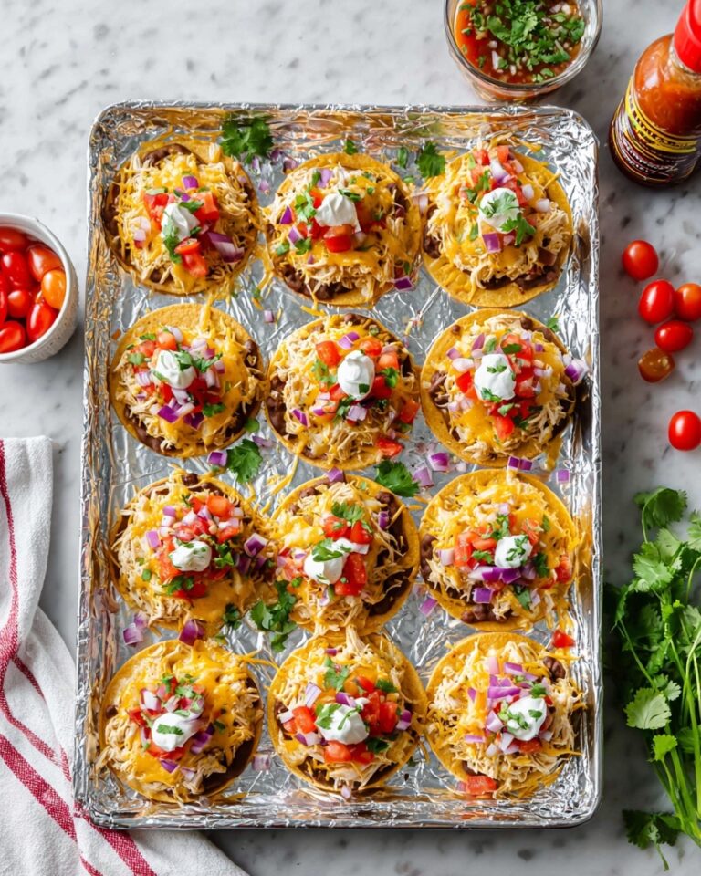 Mini Sheet Pan Tostadas with Chicken, Beans, and Fresh Toppings Recipe