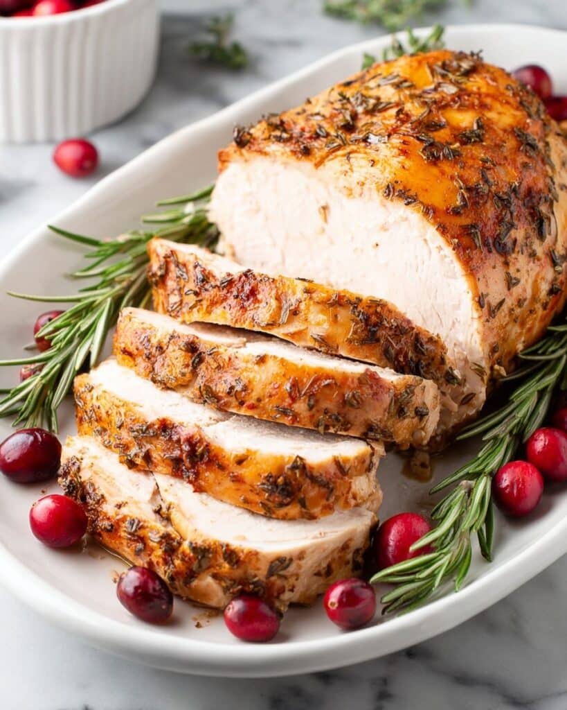 Herb-Rubbed Boneless Turkey Breast Roast with Onion and Garlic Recipe