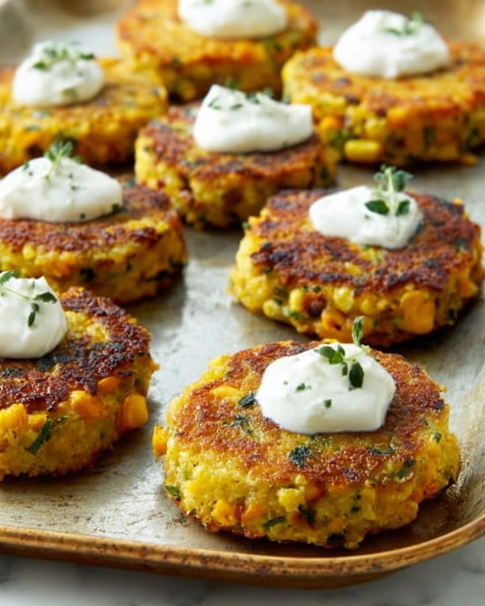 The image shows four round, yellow corn cakes with bits of green herbs mixed in, placed on a white plate with a smooth surface. The cakes have a slightly rough texture and are unevenly flattened, giving them a homemade look. Each cake has visible corn kernels and chopped green herbs that add color and texture contrast. The plate is set on a white marbled surface, with the warm tones of the cakes standing out against the clean background. photo taken with an iphone --ar 4:5 --v 7