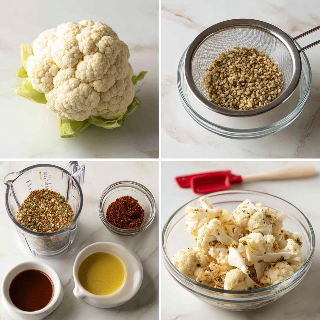 The image shows many pieces of cauliflower covered in a thick, light beige batter with small darker spots, spread out on a black mesh surface. The batter looks textured and uneven, coating the cauliflower pieces fully. The cauliflower shapes are visible under the coating, with some small stems sticking out. The background is white marbled texture. photo taken with an iphone --ar 4:5 --v 7