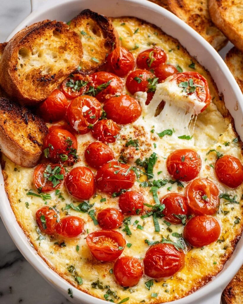Caprese Dip with Roasted Cherry Tomatoes and Melted Mozzarella Recipe