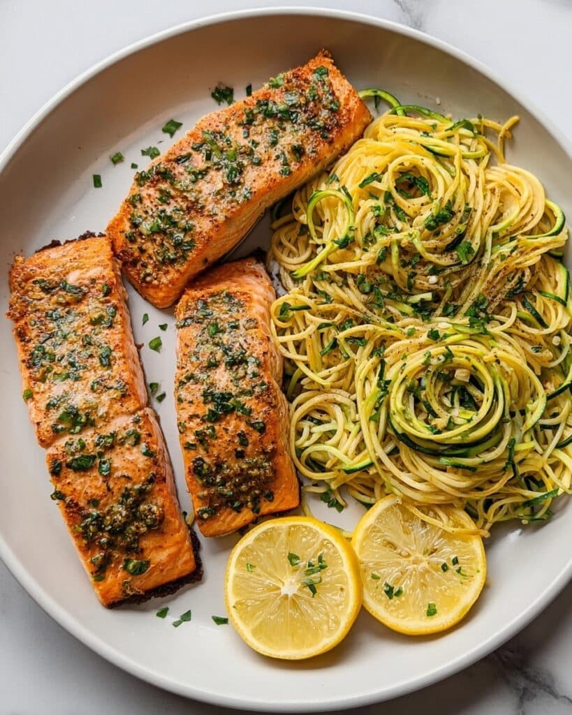 Lemon Garlic Butter Salmon with Zucchini Noodles Recipe