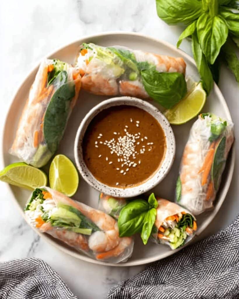 Vietnamese Chicken Summer Rolls with Peanut Dipping Sauce Recipe