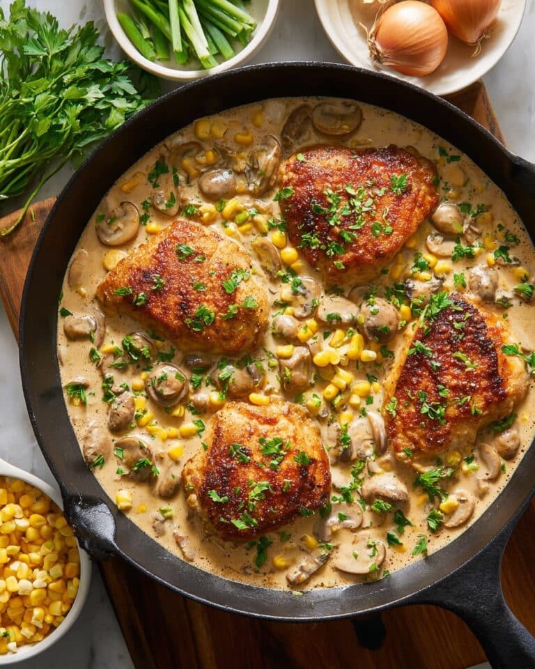 Skillet Creamy Cajun Chicken Lazone with Herby Corn Recipe