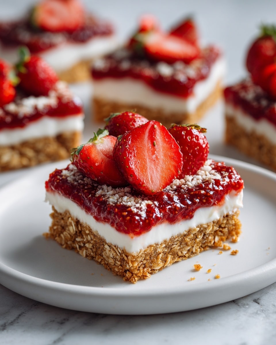 A slice of red velvet cake with three thick red layers and two creamy white layers of frosting in between, all covered with smooth white frosting on the outside. The top edge of the cake has small white frosting swirls and crushed nuts sprinkled around, with a large fresh red strawberry placed on top. The cake is on a plain white plate, all set on a white marbled surface. Photo taken with an iphone --ar 4:5 --v 7