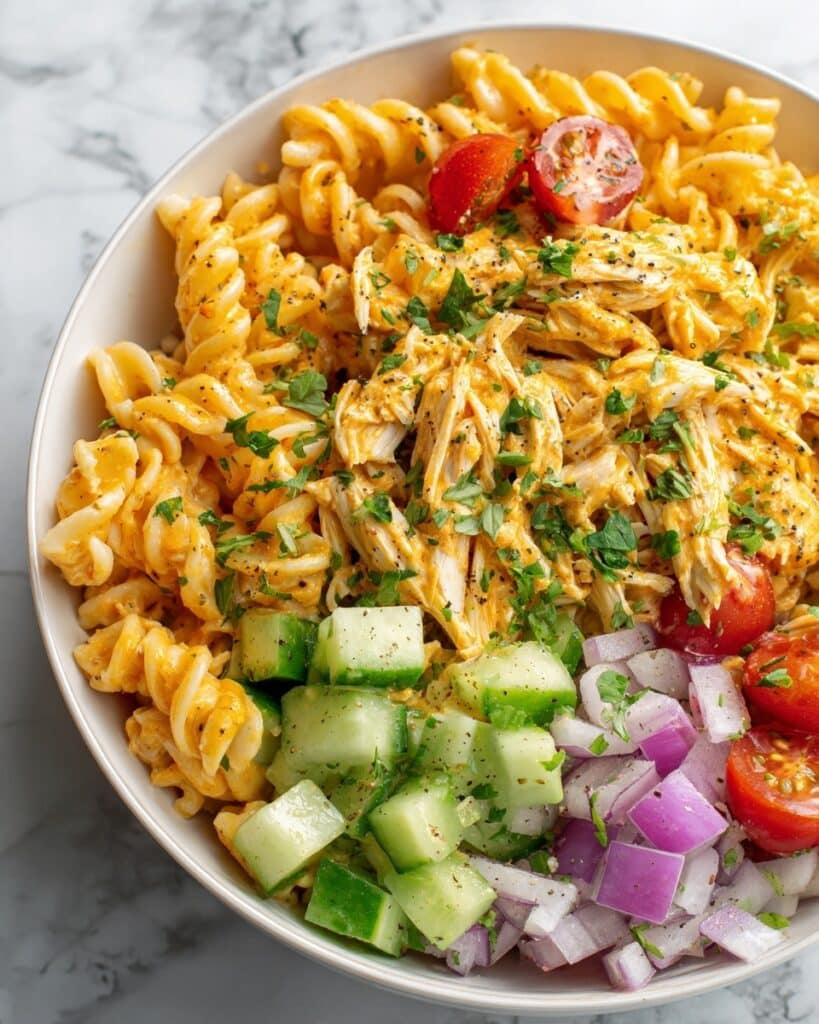 High Protein Buffalo Chicken Pasta Salad Recipe